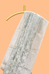 Silver sage green floral design art tissue saree with silver zari border and blouse