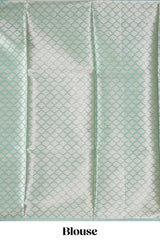Silver sage green floral design art tissue saree with silver zari border and blouse