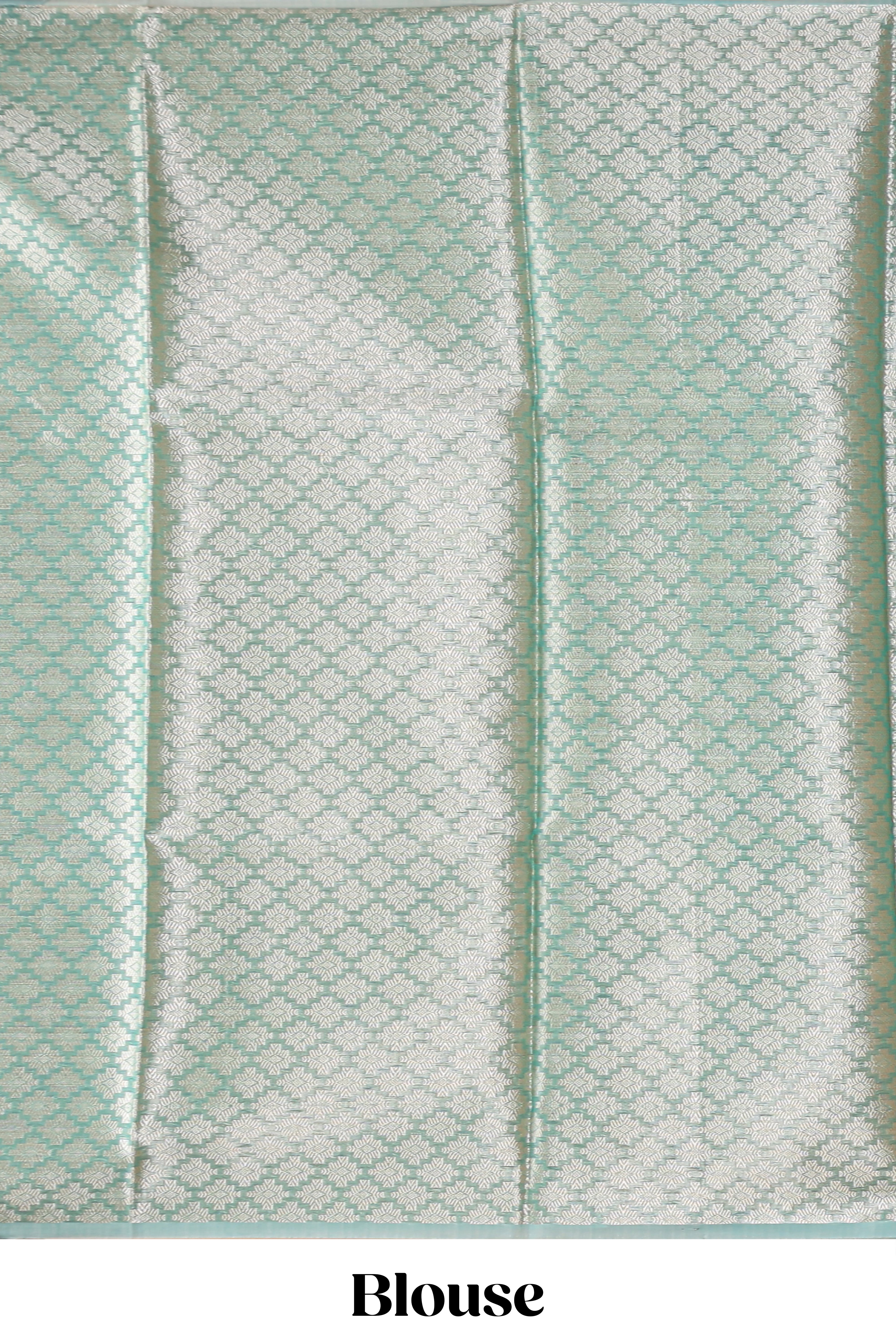 Silver sage green floral design art tissue saree with silver zari border and blouse