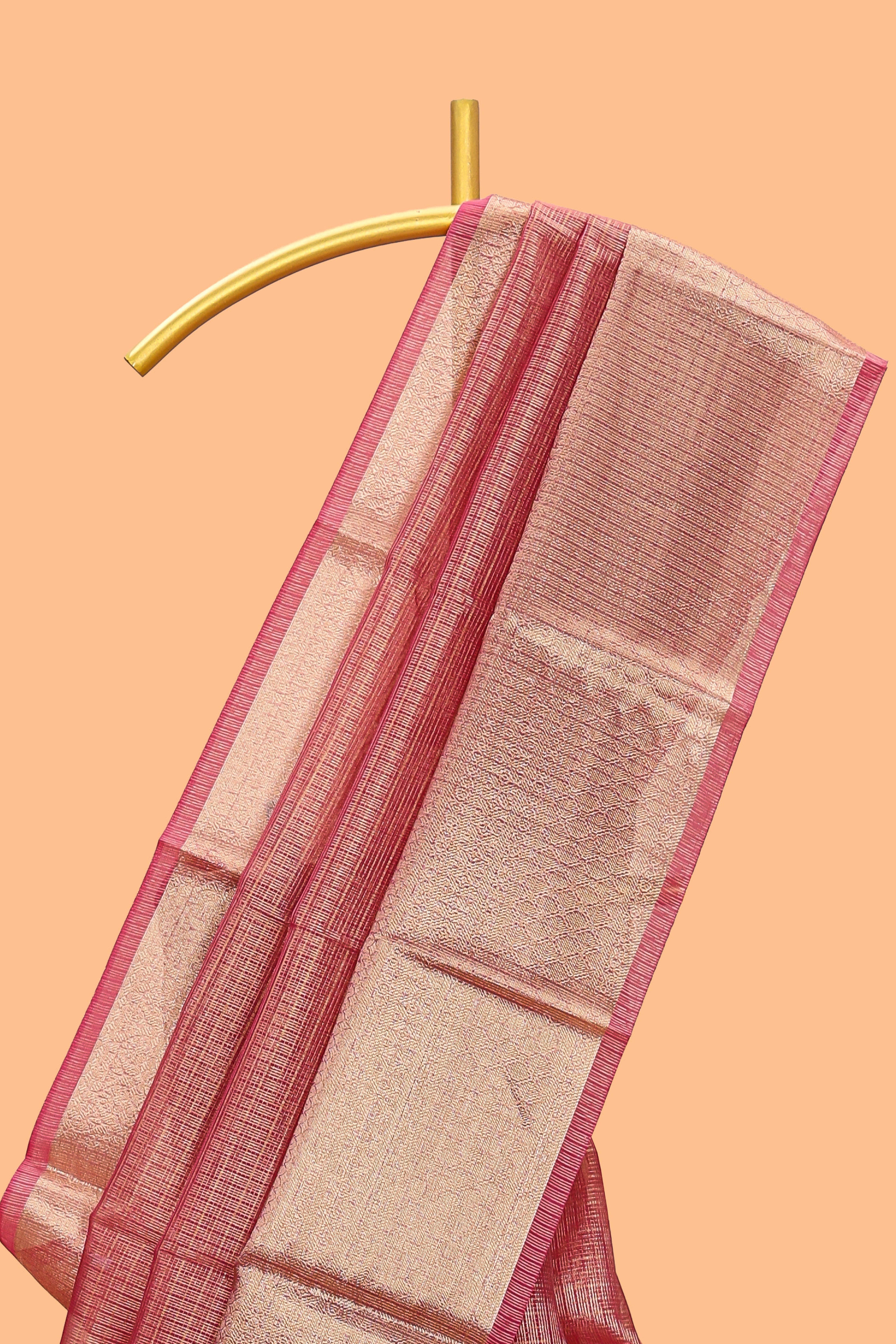 Glossy Maroon checked art tissue saree with self zari border and contrast blouse