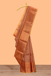 Rust orange checked art tissue saree with contrast zari border and matching blouse
