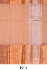 Coppor peach plain art tissue saree with contrast zari border and matching blouse
