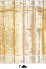 Gold zari motifs art tissue saree with contrast zari border and blouse