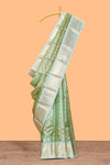 Green zari motifs design art tissue saree with contrast zari border and motifs blouse