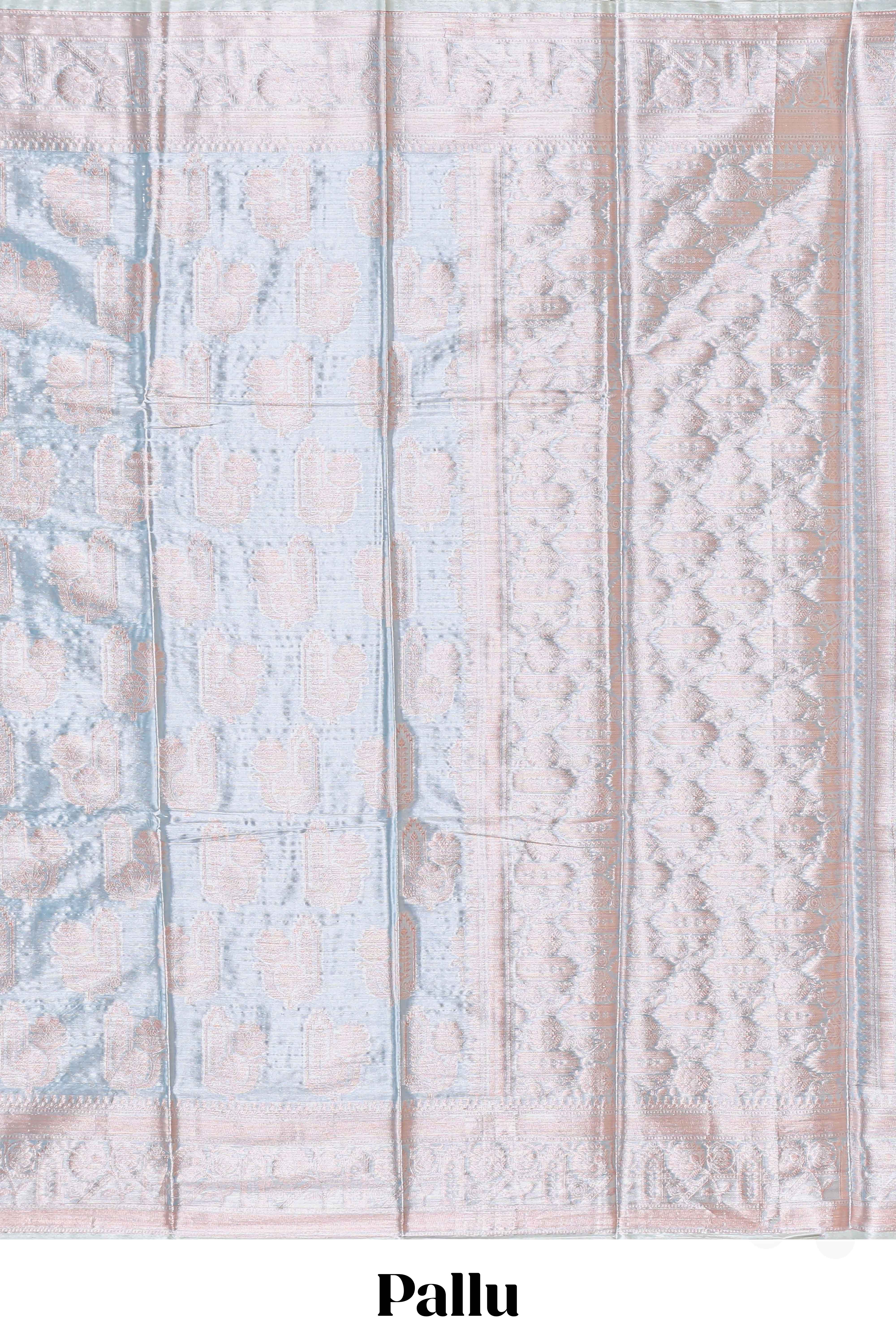 Mauve blue floral zari motifs design art tissue saree with self zari border and contrast blouse