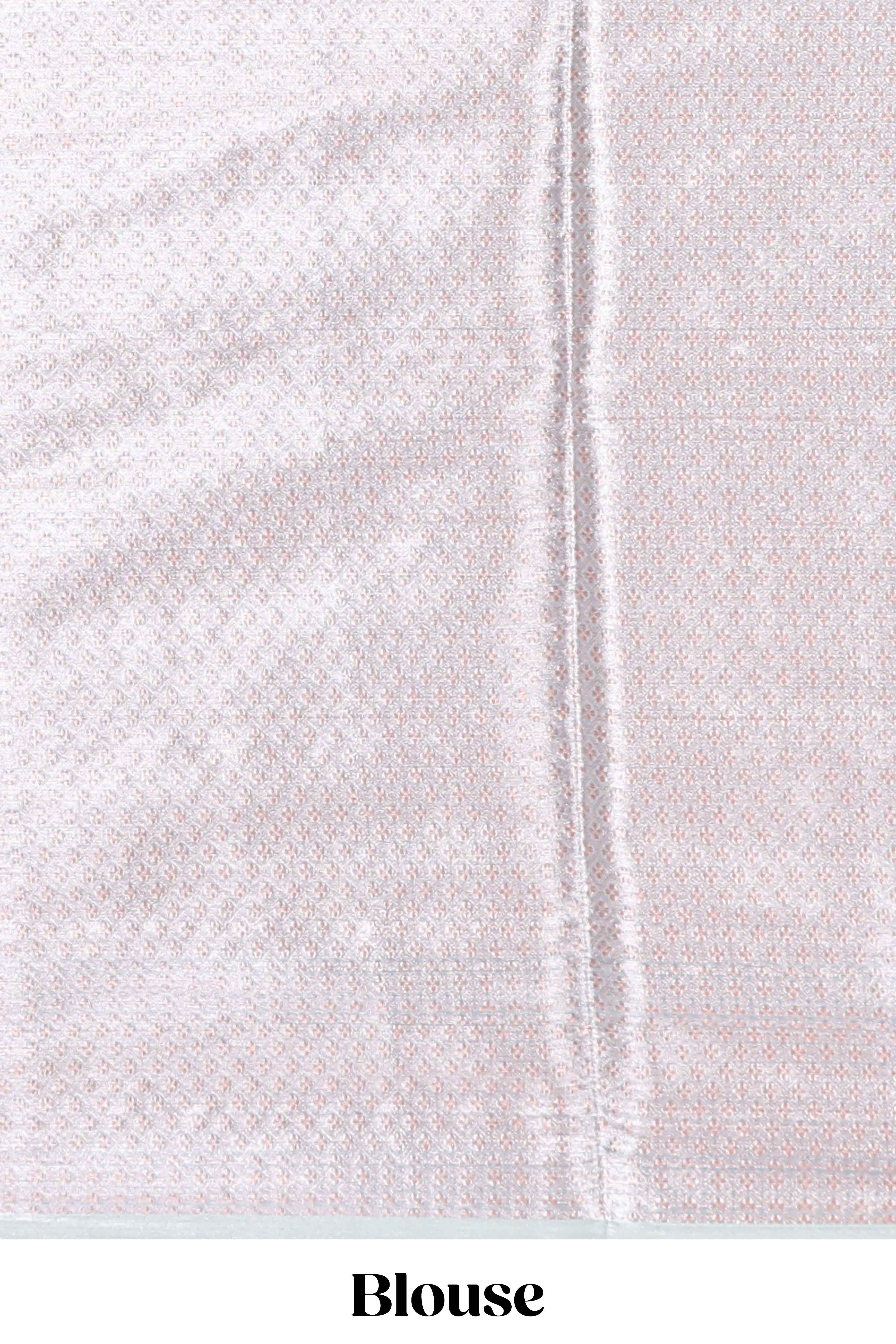 Mauve blue floral zari motifs design art tissue saree with self zari border and contrast blouse