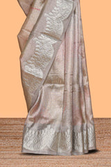 Grey shade zari design art tissue saree with self zari border and matching blouse