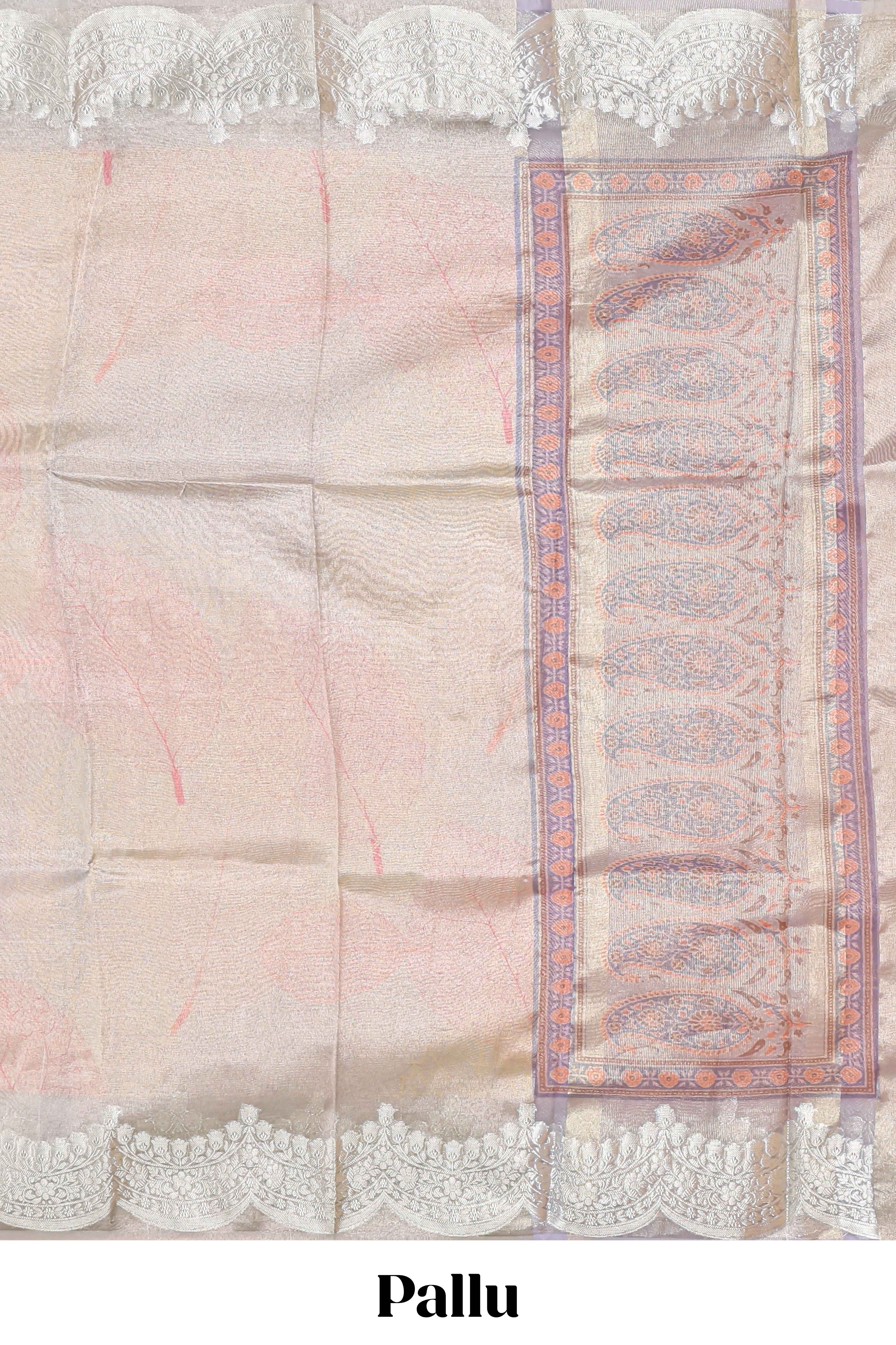 Grey shade zari design art tissue saree with self zari border and matching blouse