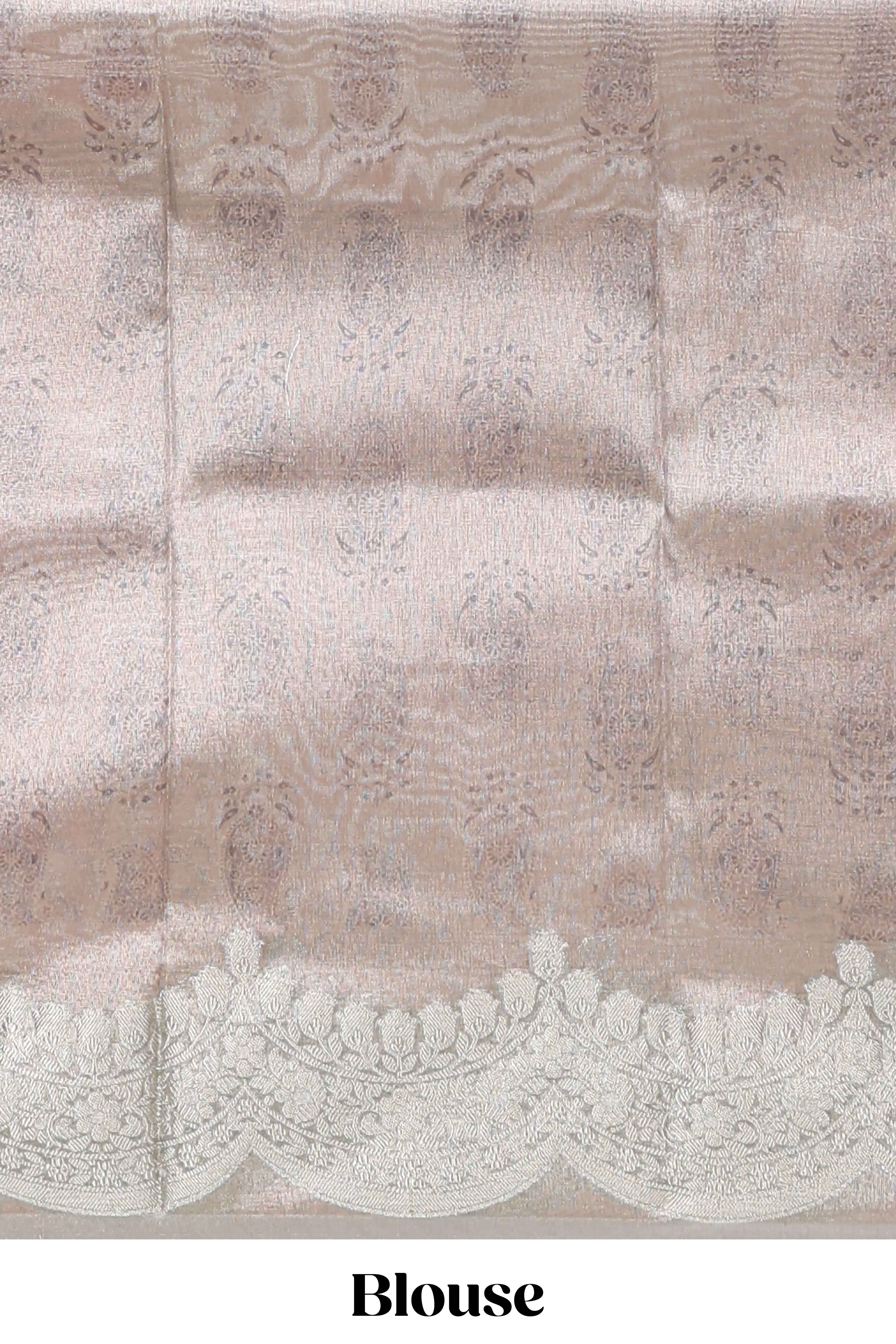 Grey shade zari design art tissue saree with self zari border and matching blouse