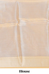 Grey zari design art tissue saree with contrast border and zari design blouse