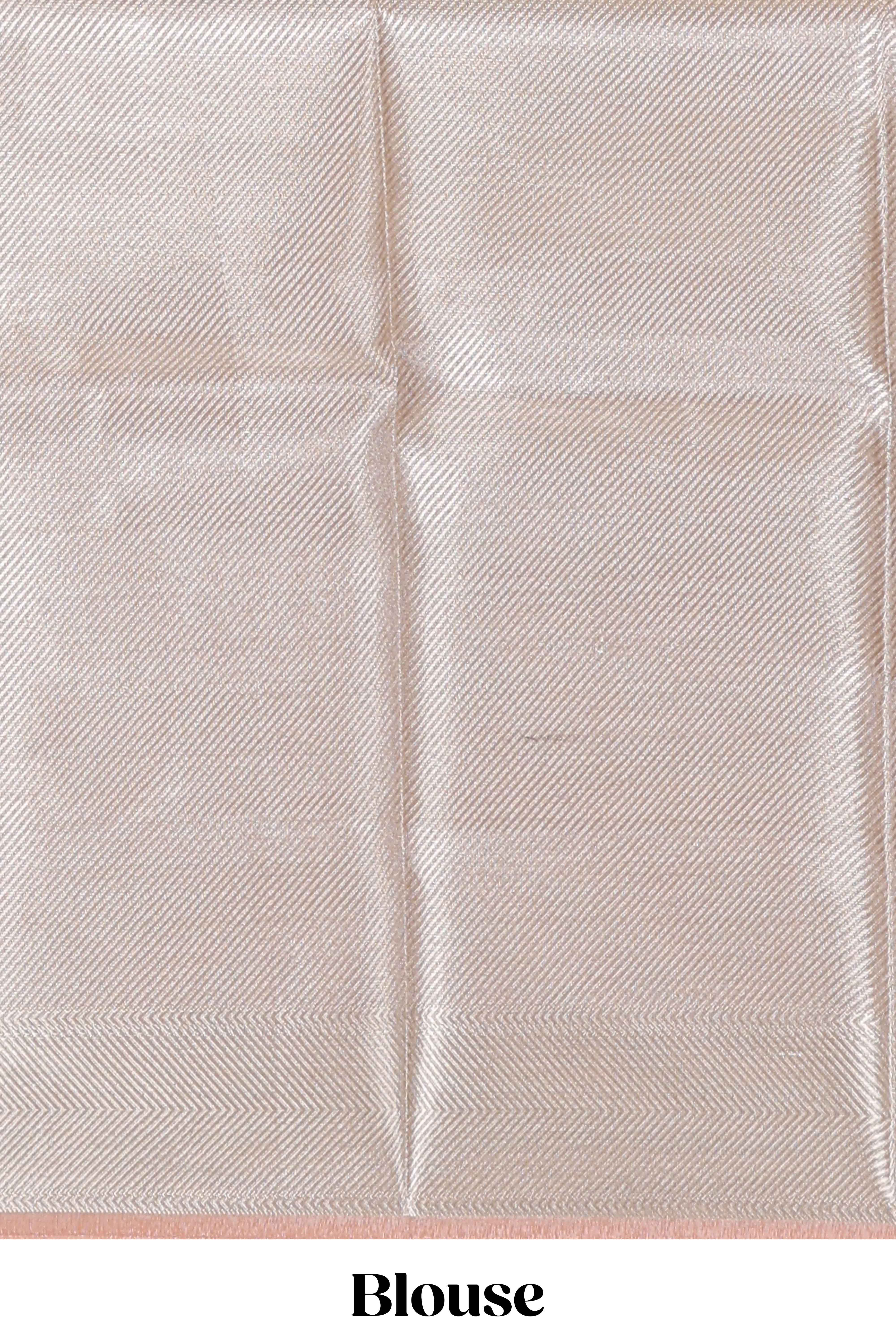 Beige slive shade geometric zari design art tissue saree with self zari border and matching blouse