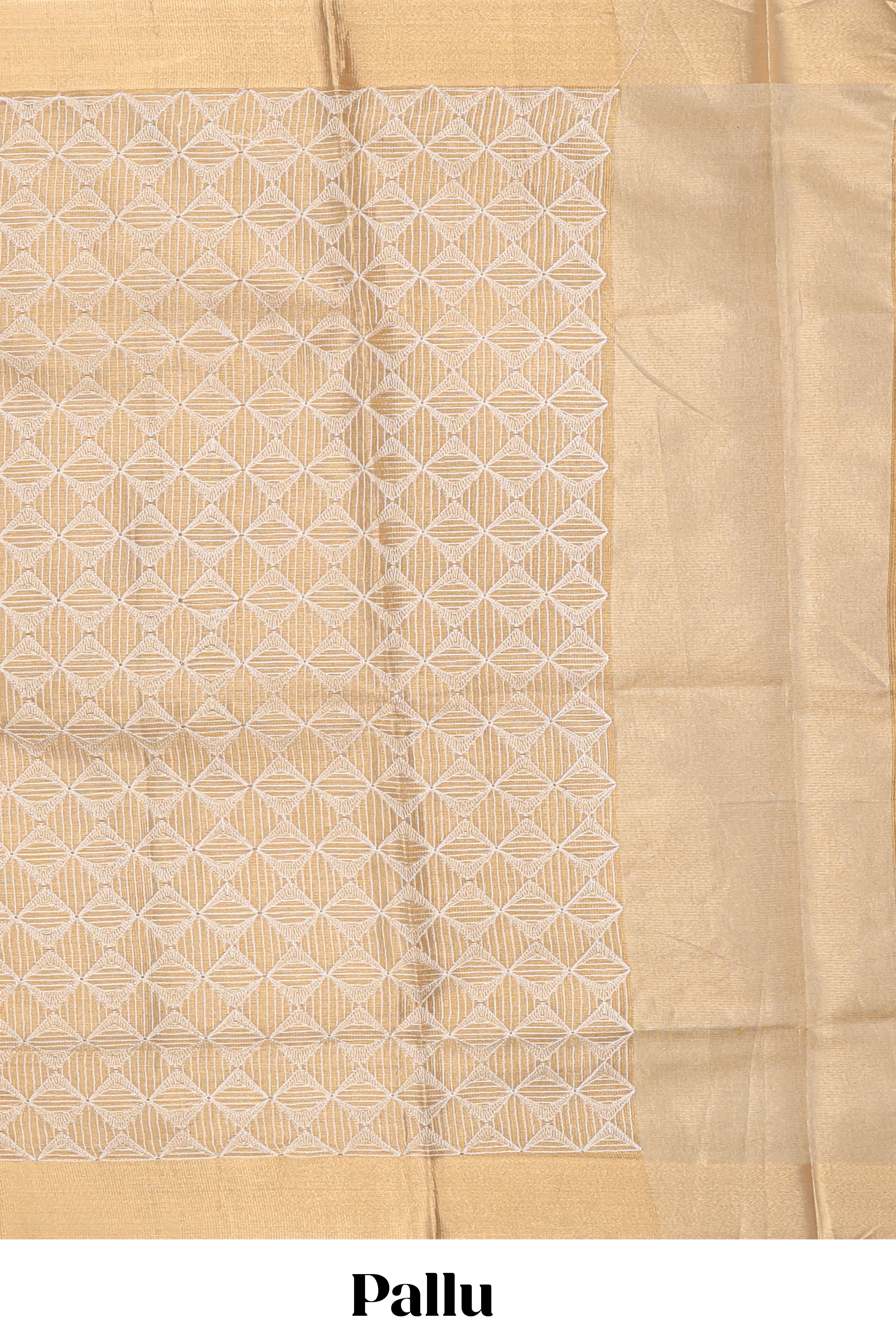 Gold shade geometric design art tissue saree with self zari border and matching blouse