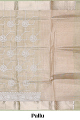 Sage green unique design art tissue saree with self zari border and matching blouse