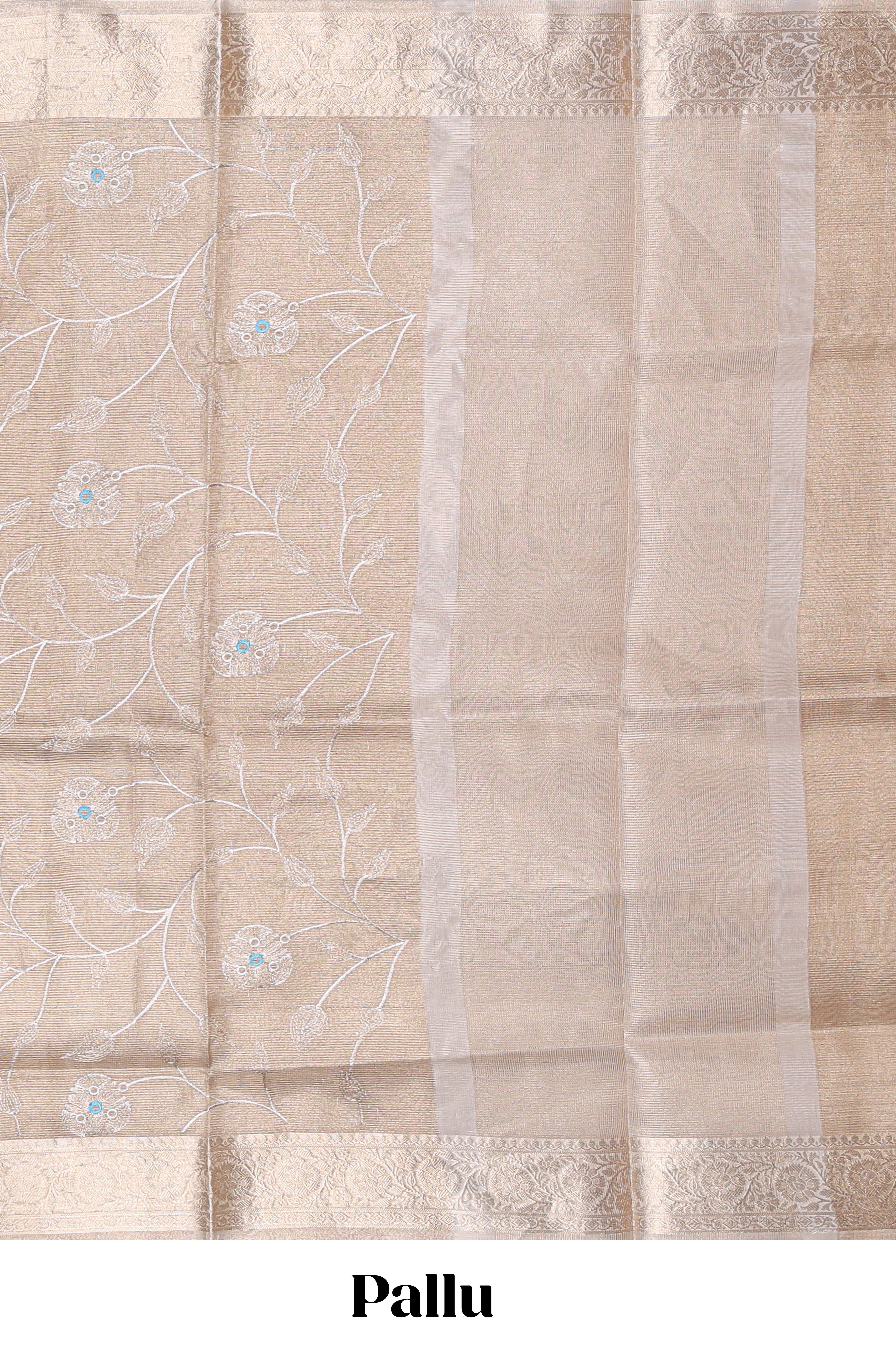 Beige color floral design are tissue saree with self zari border matching plain blouse