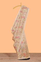Borderless sandal floral pattern art tissue saree with floral design pallu and plain blouse