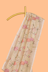 Borderless sandal floral pattern art tissue saree with floral design pallu and plain blouse