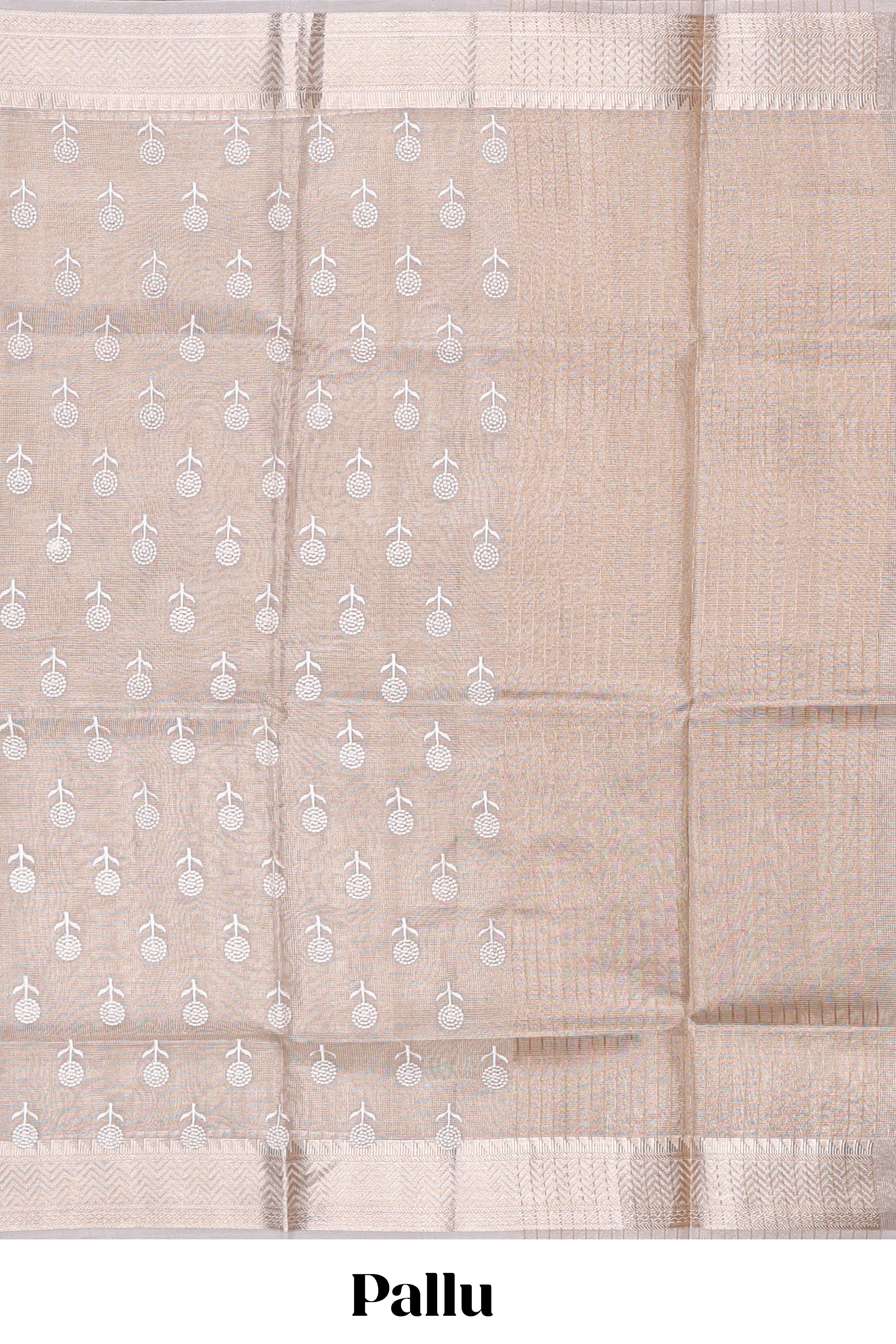Beige floral butta art tissue saree with with self zari border and plain blouse