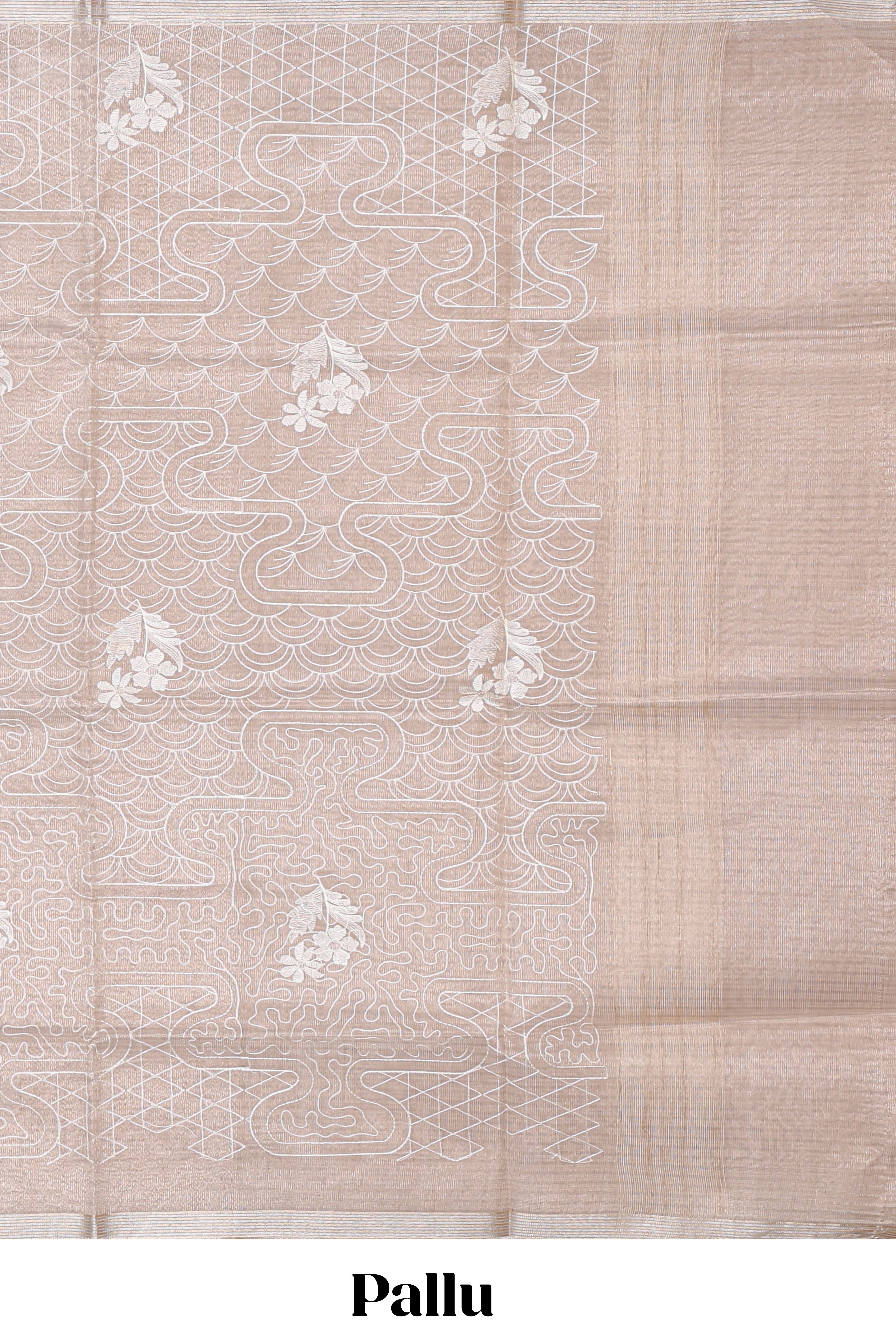 Almond beige unique design art tissue saree with flora design pallu and plain blouse