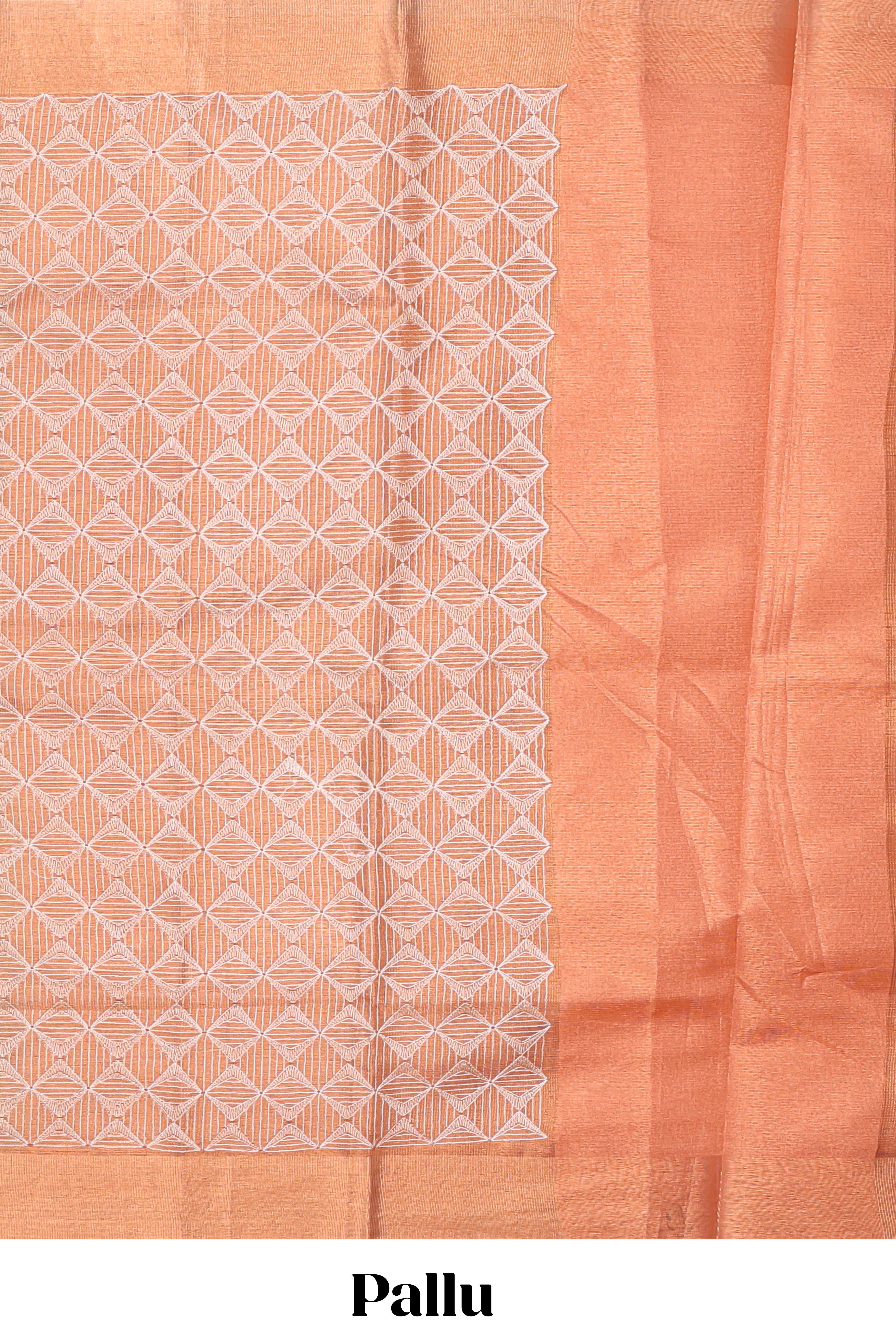 Orange geometric design art tissue saree with self zari border and plain blouse