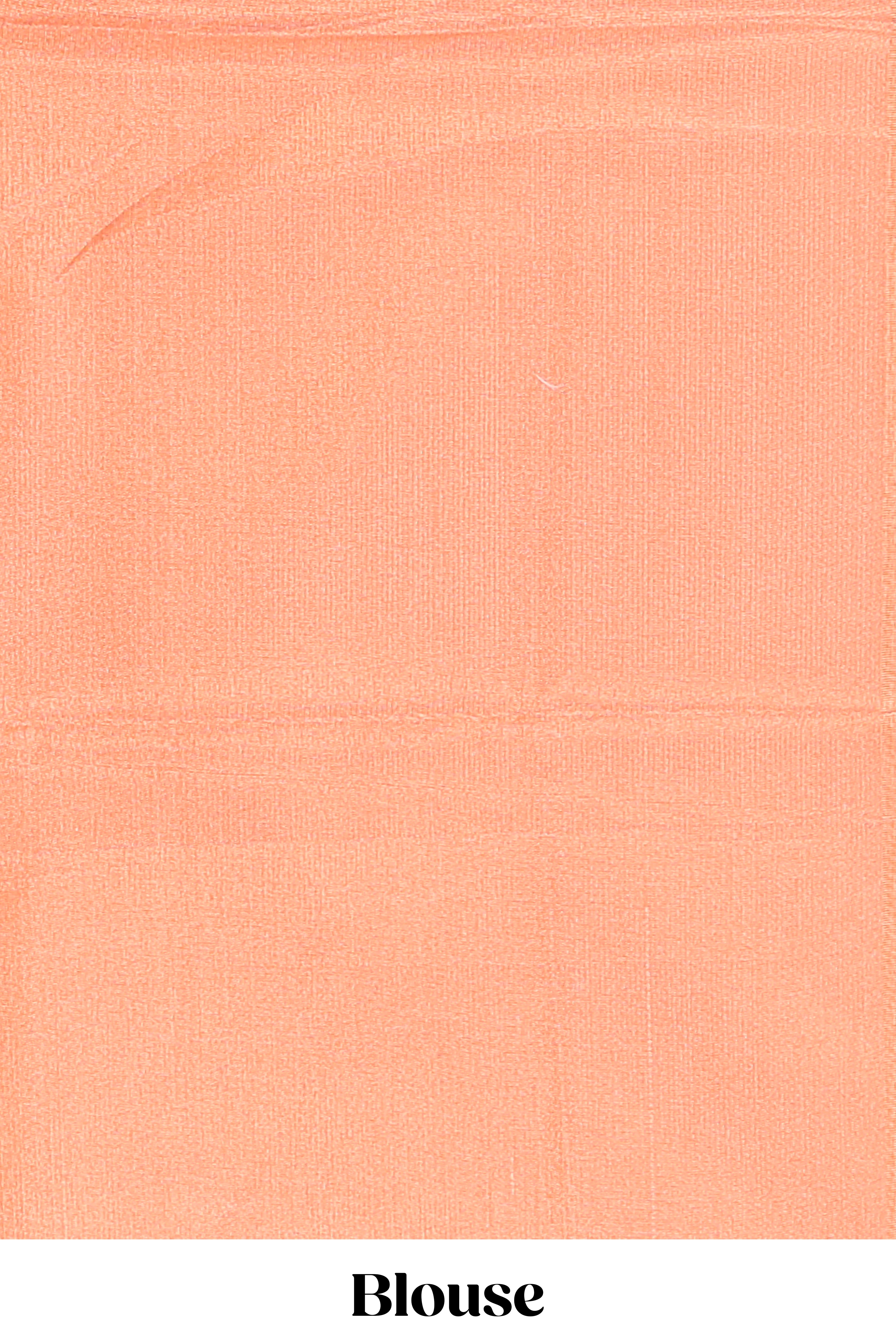 Orange geometric design art tissue saree with self zari border and plain blouse