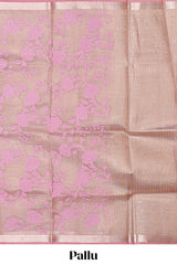Pink floral design art tissue saree with zari border and Plain blouse