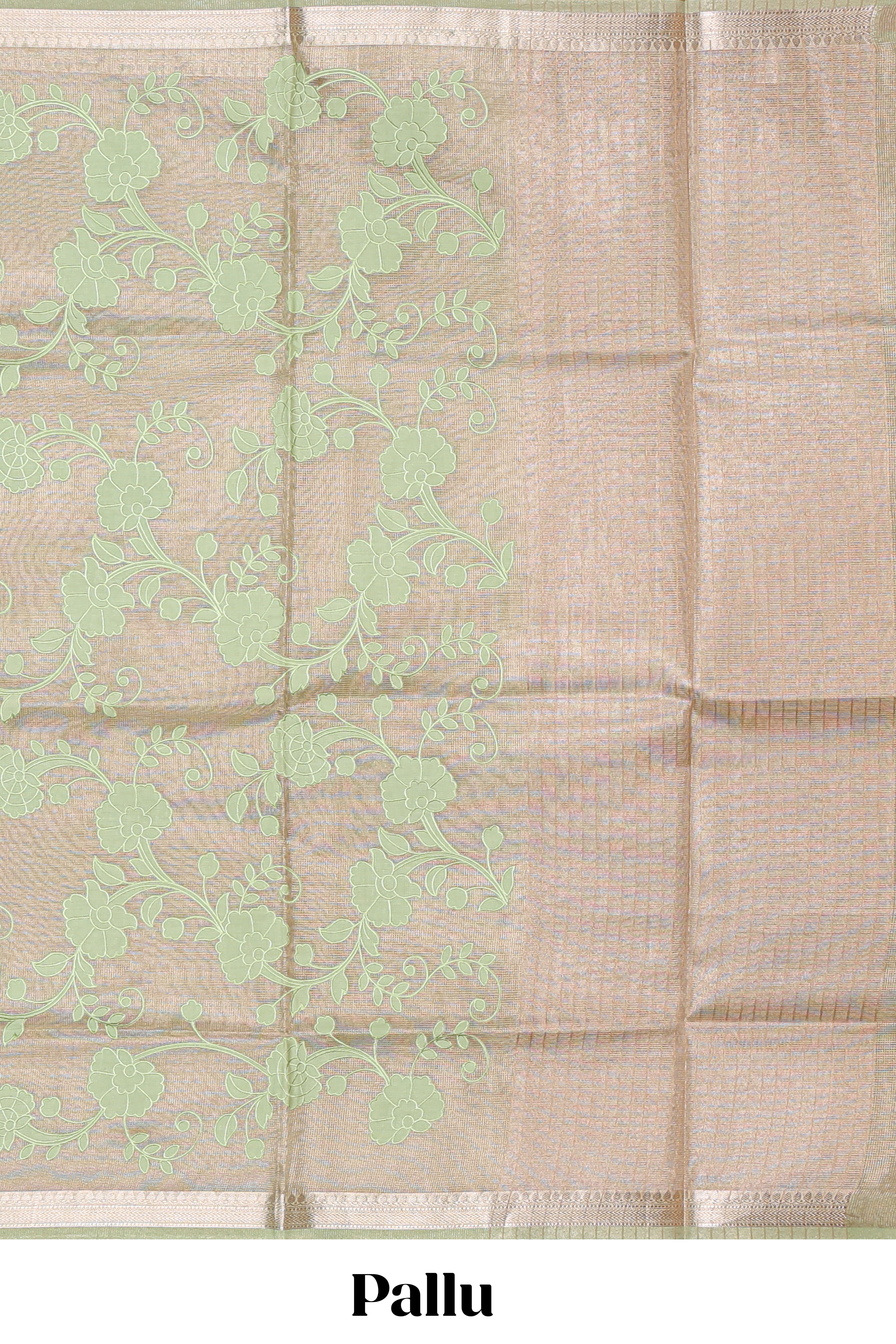Moss green floral design art tissue saree with zari border and Plain blouse