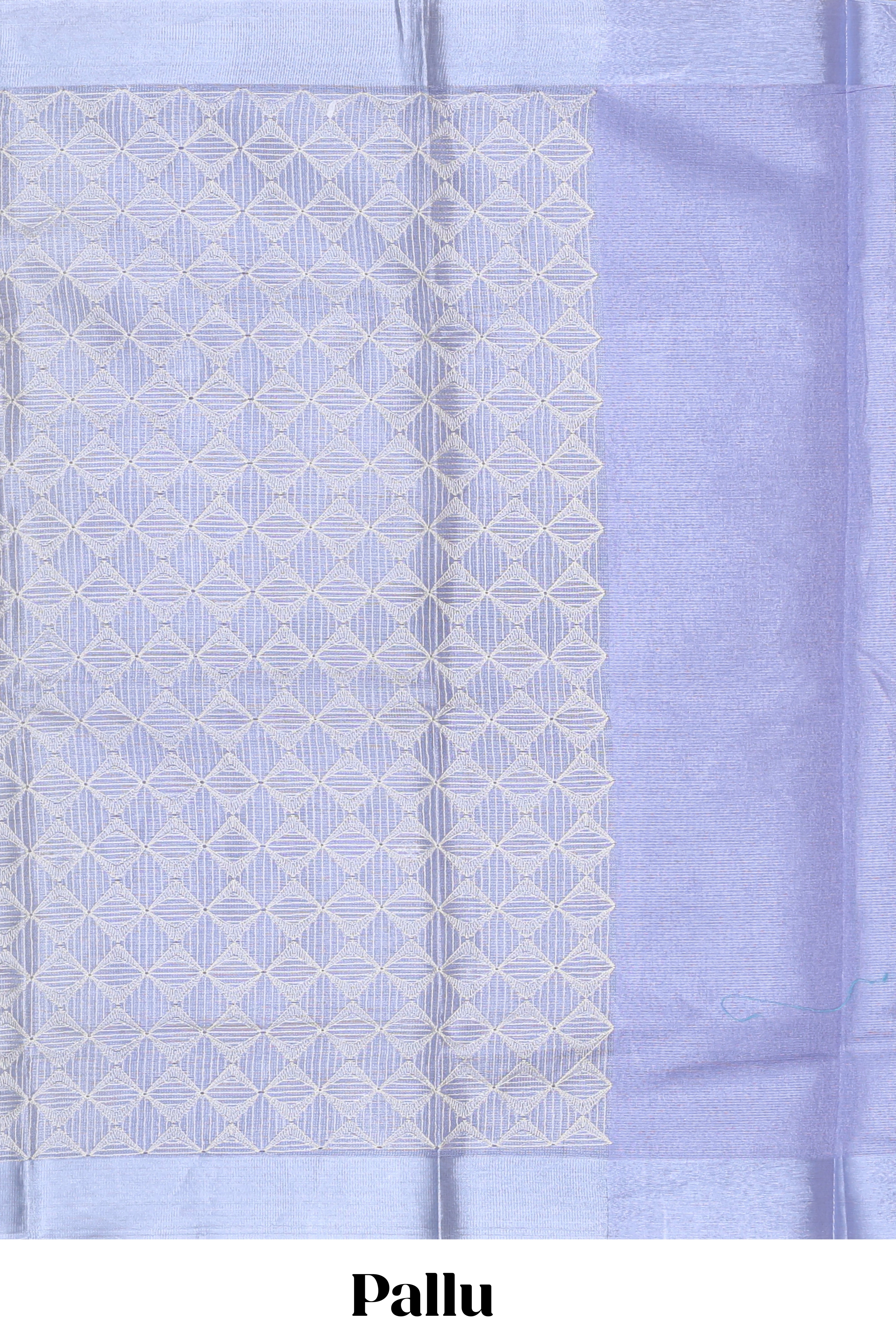 Lavender shade unique design art tissue saree with zari border and plain blouse