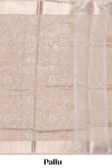 Antique Gold floral vine design art tissue saree with zari border and plain blouse