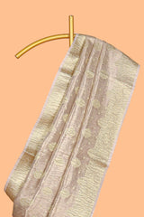 Rose gold color butta designs art tissue saree with zari border and plain blouse