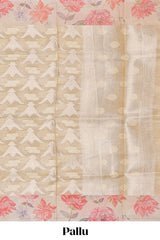 Borderless sandal floral design art tissue saree with self pallu and floral design blouse