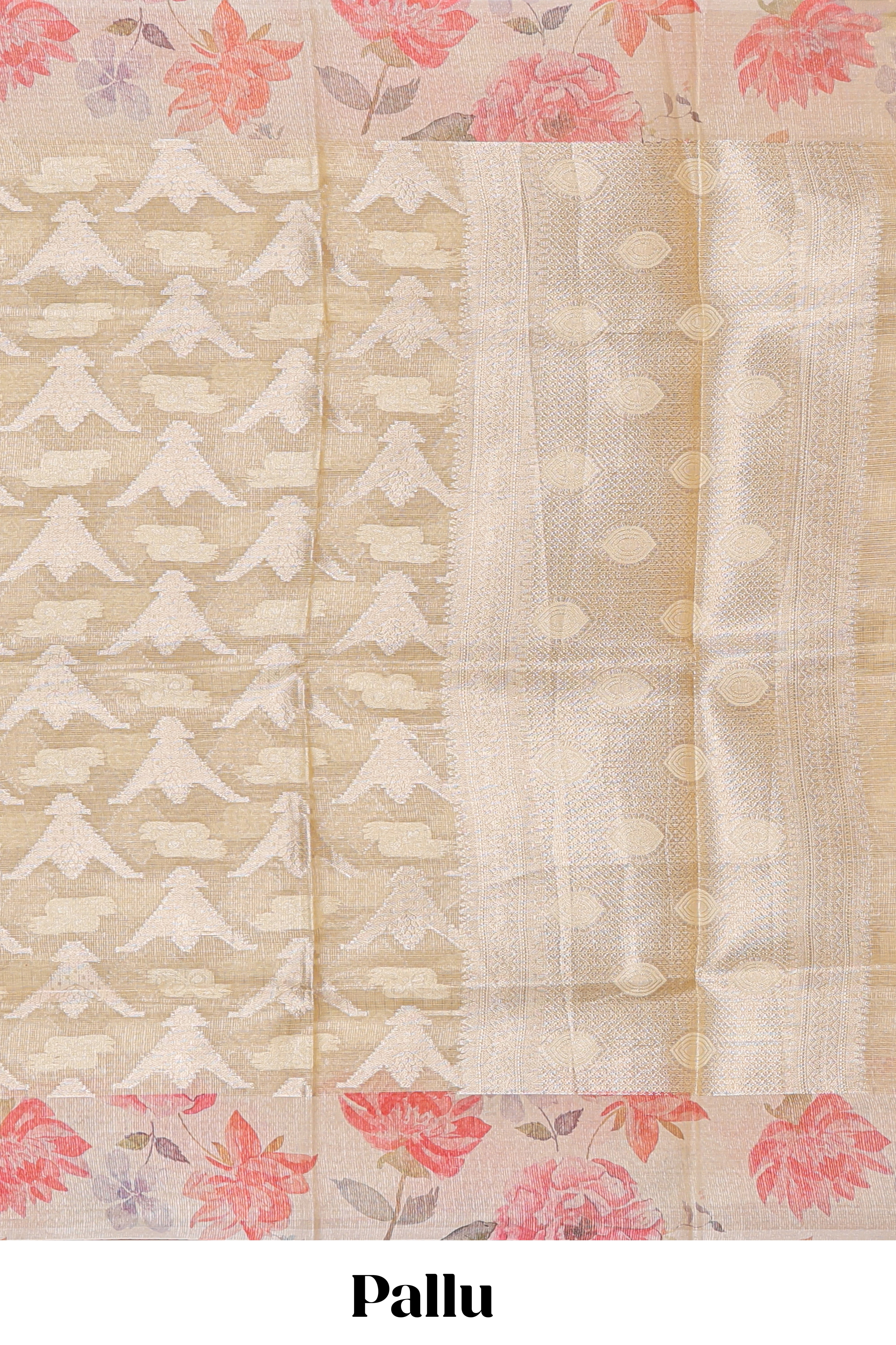 Borderless sandal floral design art tissue saree with self pallu and floral design blouse