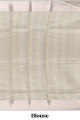 Silver grey shade geometric design art tissue saree with zari border and bouse