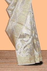 Silver shade glod floral butta design art tissue saree with zari border and plain blouse