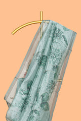 Borderless bottle green floral design art tissue saree with self pallu and floral blouse