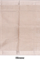 Almond beige Floral vine and ornamental motifs art tissue saree with self zari border and Matching blouse