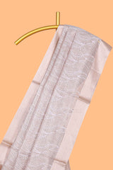Pearl Ivory flowing leaf and wavy vine pattern art tissue saree with self zari border and contrastr blouse