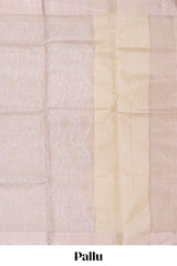 Pearl Ivory flowing leaf and wavy vine pattern art tissue saree with self zari border and contrastr blouse