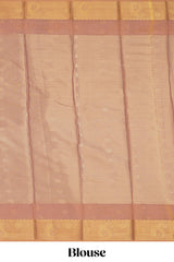 Faded peach motifs design tissue saree with contrast border and matching blouse