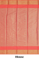 Peach motifs design tissue saree with contrast border and matching blouse
