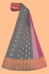 Dim grey stripes design tissue saree with contrast border and blouse