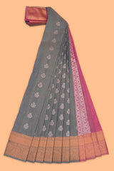 Dim grey stripes design tissue saree with contrast border and blouse