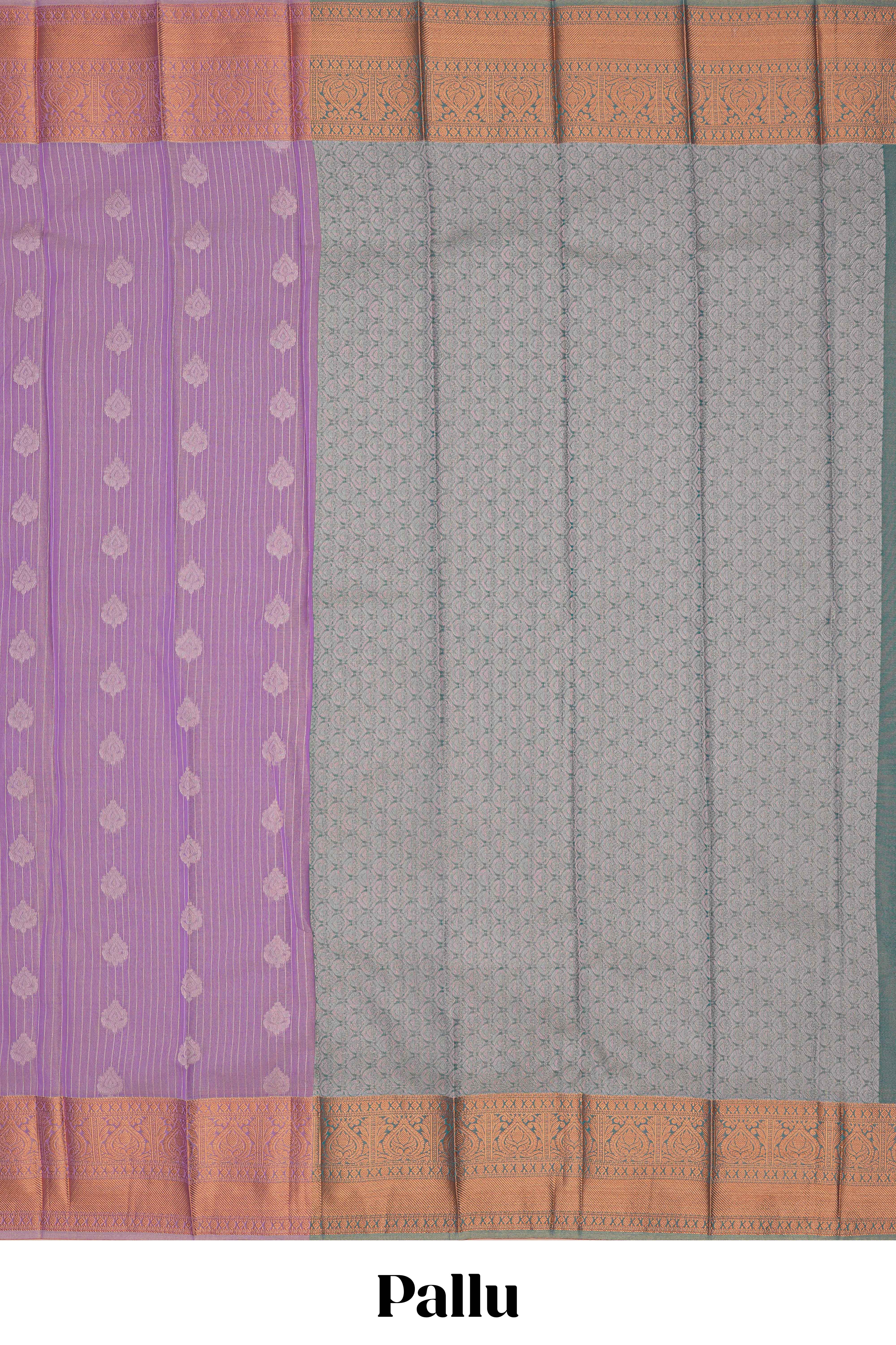 Lavender striped tissue saree with contrast zari border and blouse