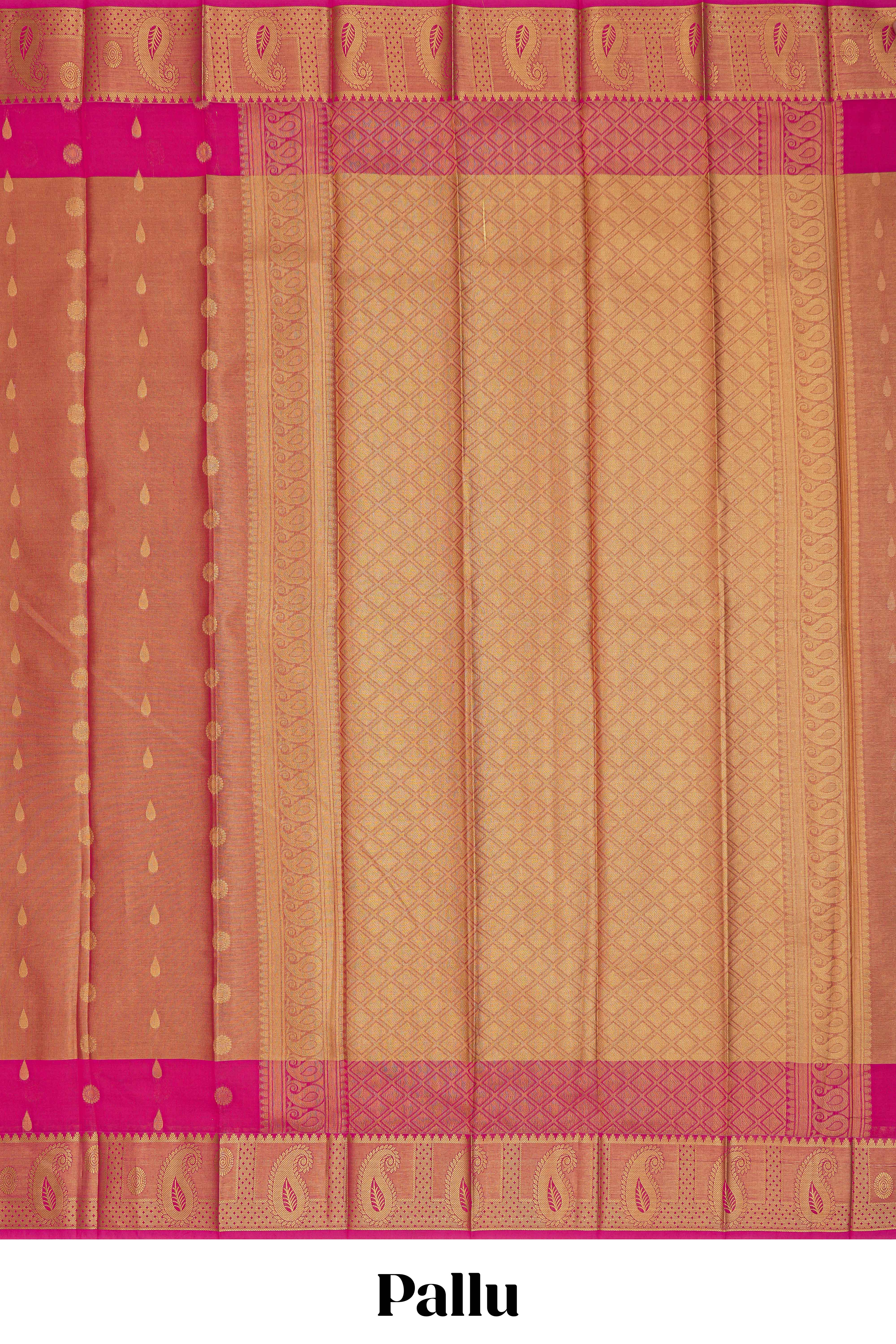 Bright Pink striped tissue saree with contrast zari border and blouse