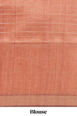 Lavender striped floral design semi tussar saree with contrast border and striped blouse