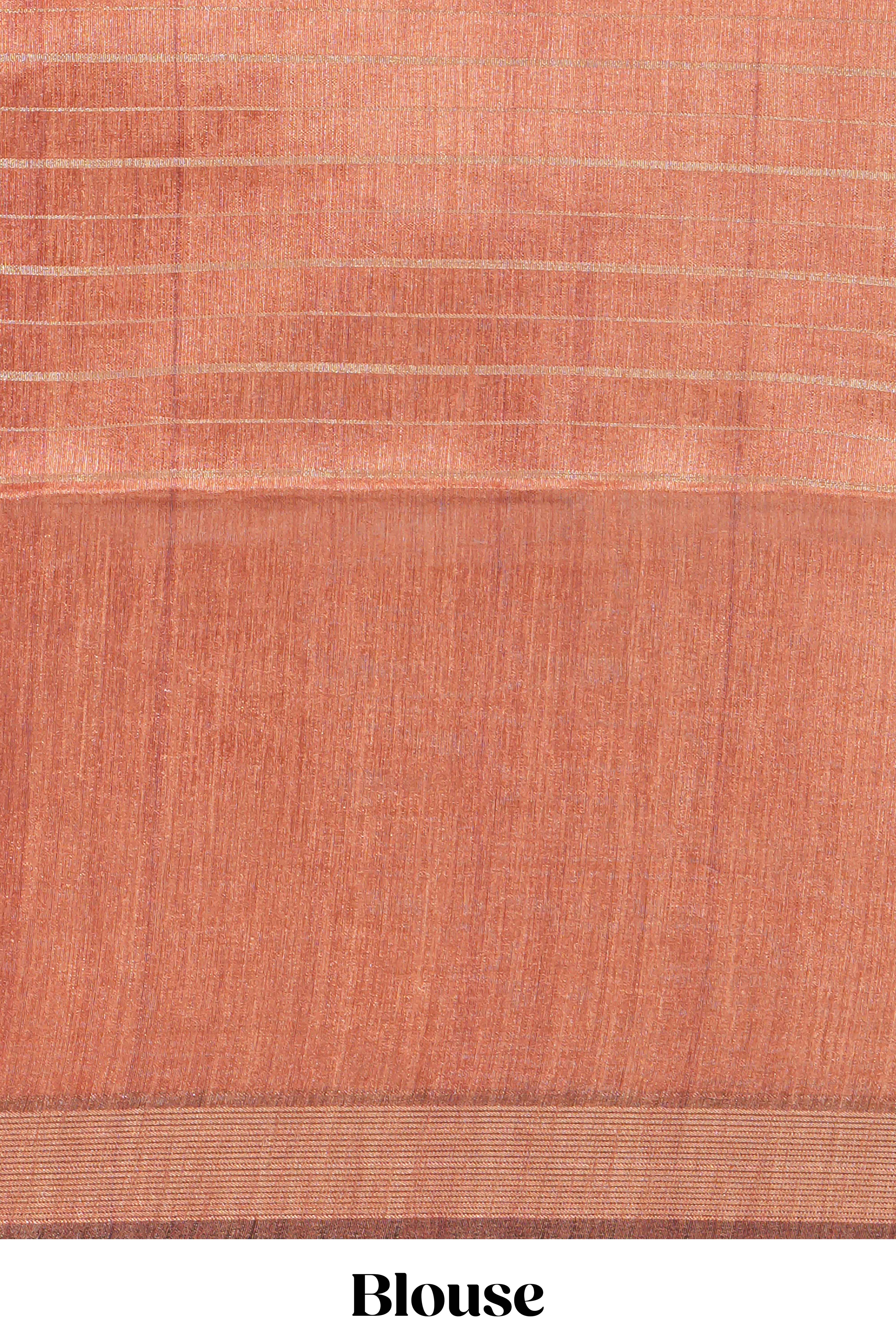 Lavender striped floral design semi tussar saree with contrast border and striped blouse