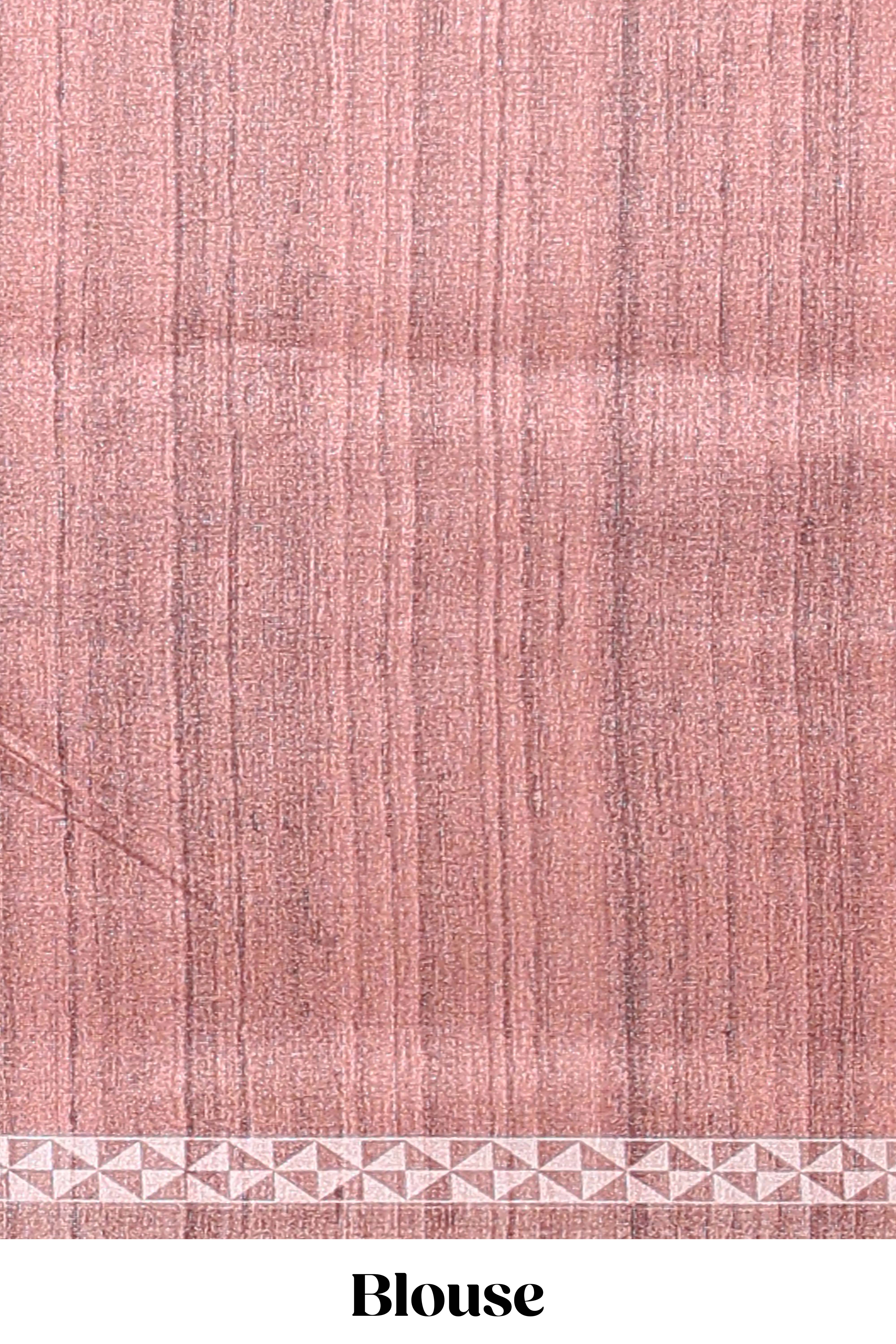 Cream peacock motifs tussar saree with contrast brown border and peacock printed pallu