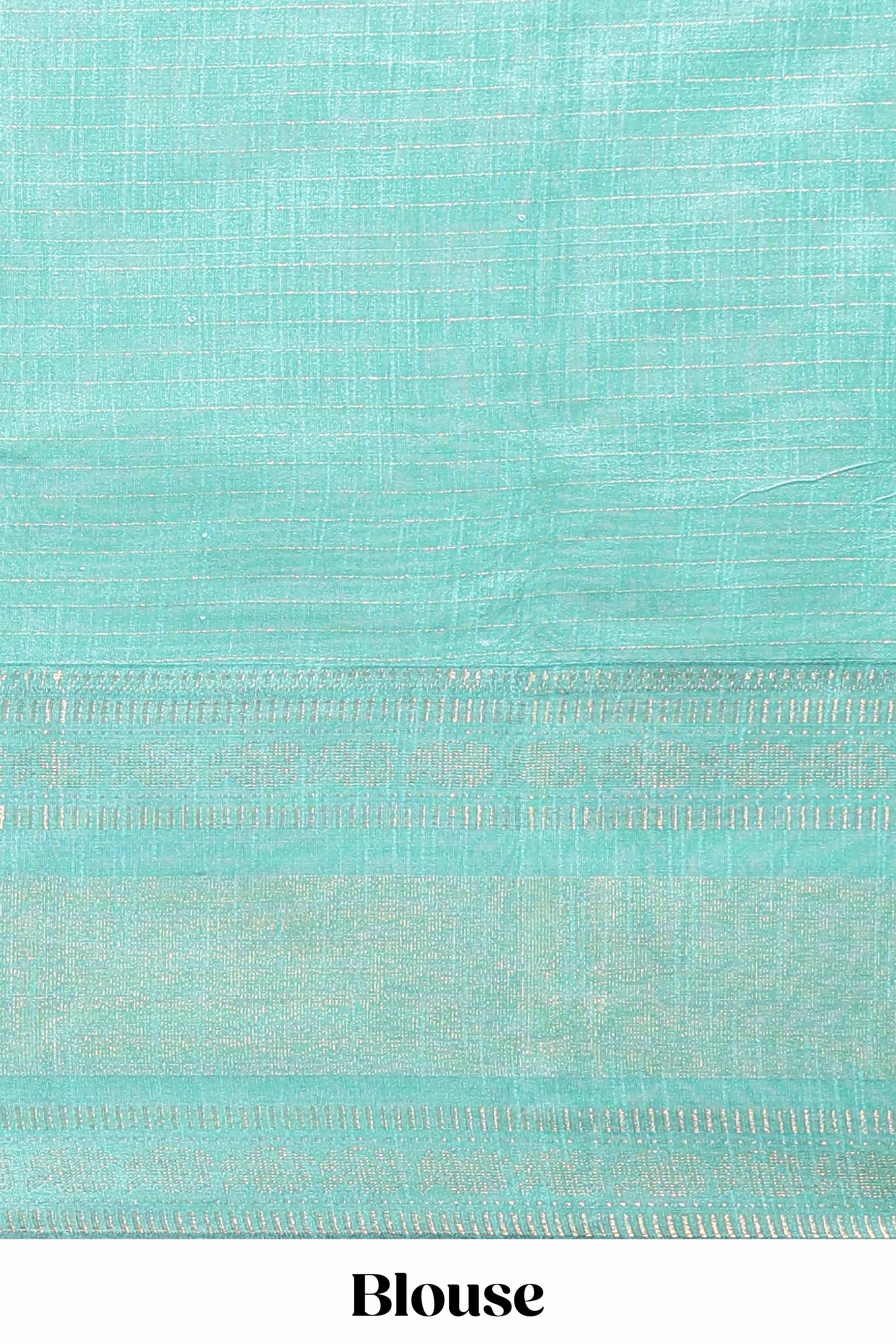 Yellow checked tussar saree with contrast blue zari border and checked blouse