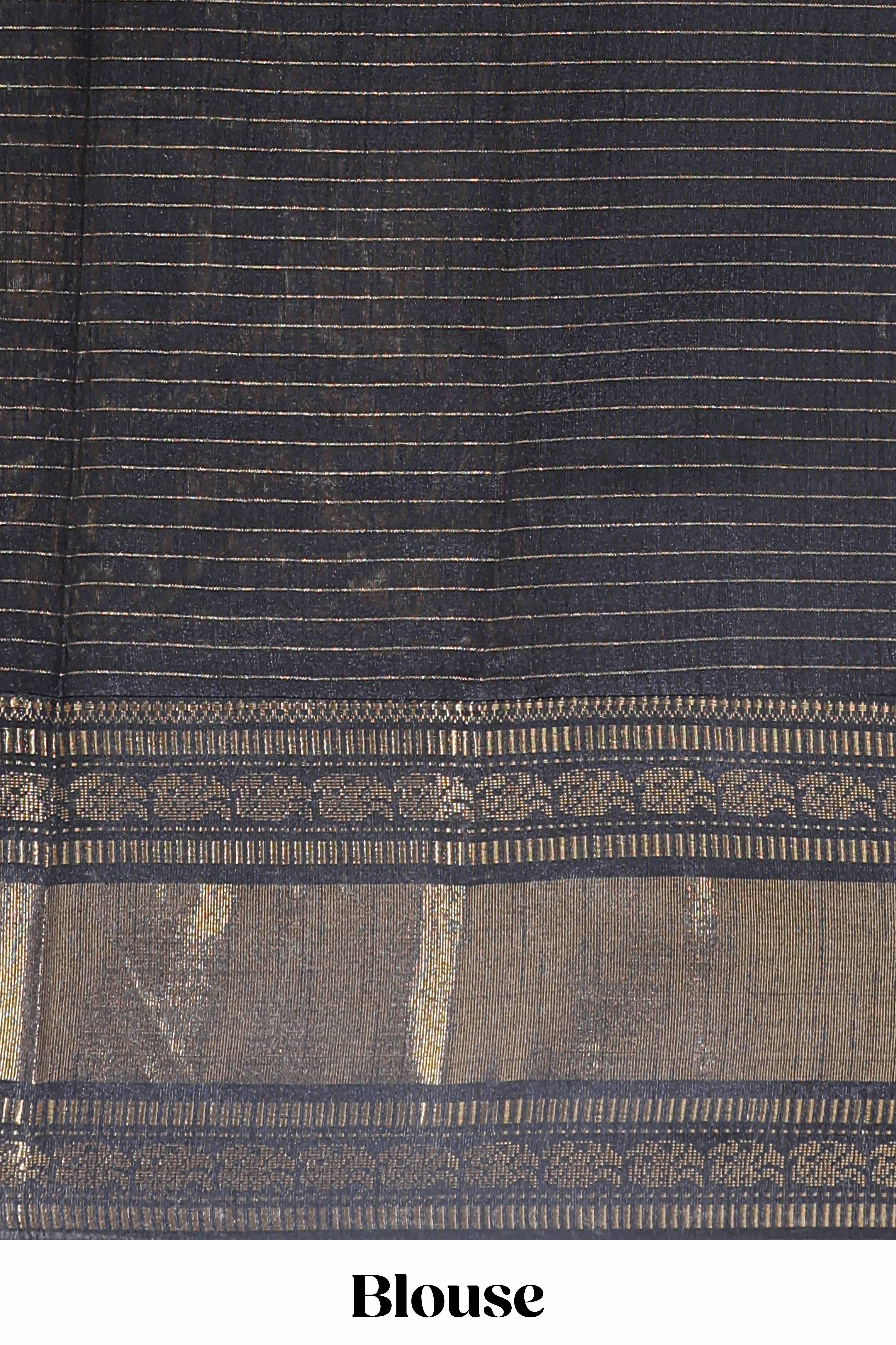 Yellow checked tussar saree with contrast black zari border and checked blouse