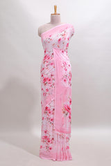 Pink floral design tussar saree with self border and matching blouse