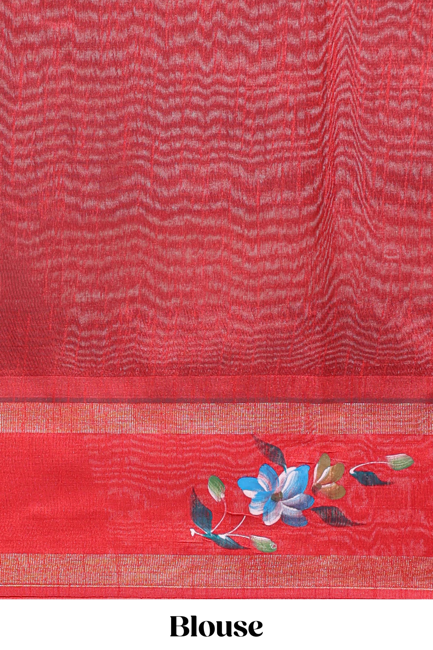 Blue checked semi tussar saree with contrast floral vine border and blouse